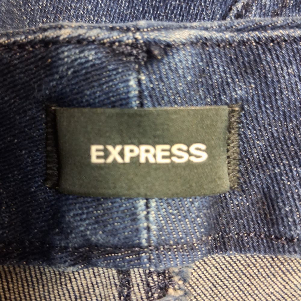 Express Dark Blue Flare Jeans Size L Flare Mio Rise Ultra Hyper Stretch - Picture 3 of 16